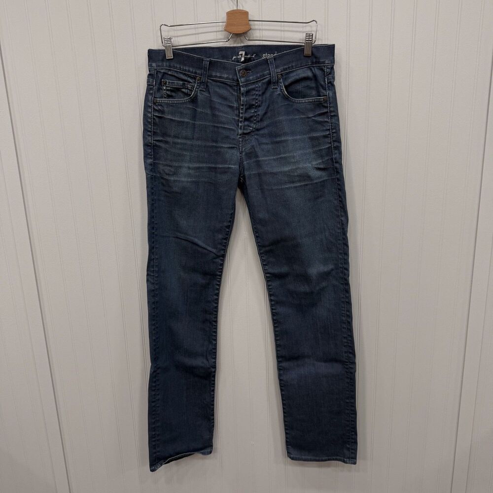 7 For All Mankind Men's W34 x L34 Blue Standard Straight Button-Fly Denim Jeans